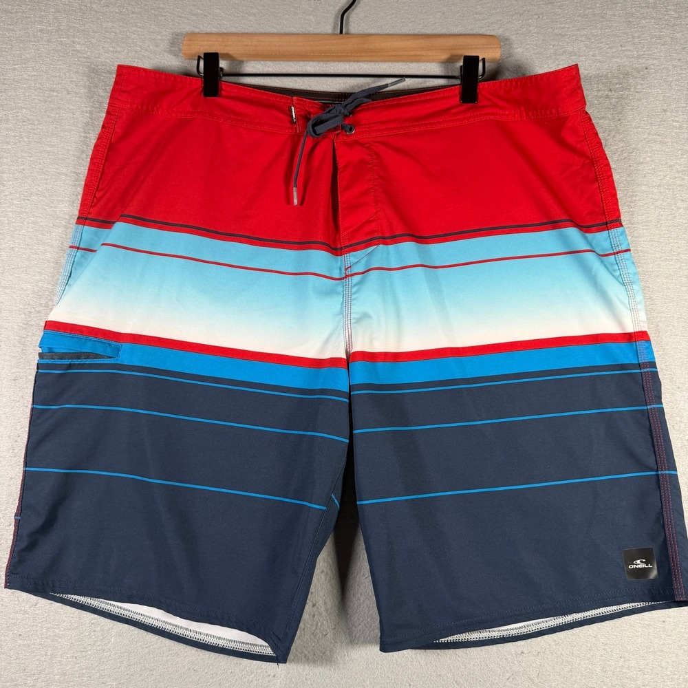 ONeill Hyperfreak Mens Red Blue Striped Board Shorts‎ Size 40 SP3106009